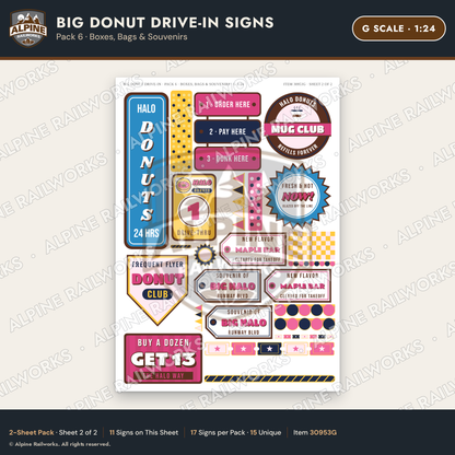 Alpine Railworks 30953G G Scale Roadside Signs - Giant Donut Shop