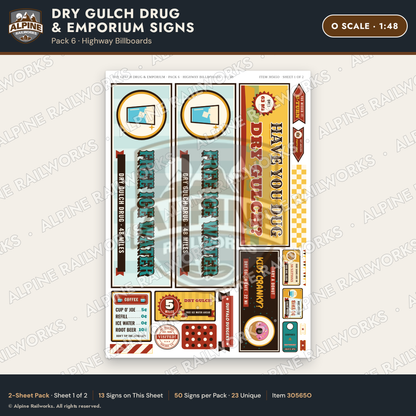 Alpine Railworks 30565O O Scale Roadside Signs - Western Drug Store