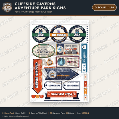 Alpine Railworks 30860G G Scale Roadside Signs - Cave Adventure Park