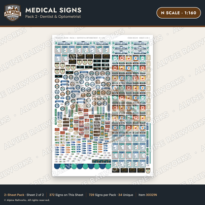 Alpine Railworks 30321N N Scale Medical Signs - Dentist & Optometrist