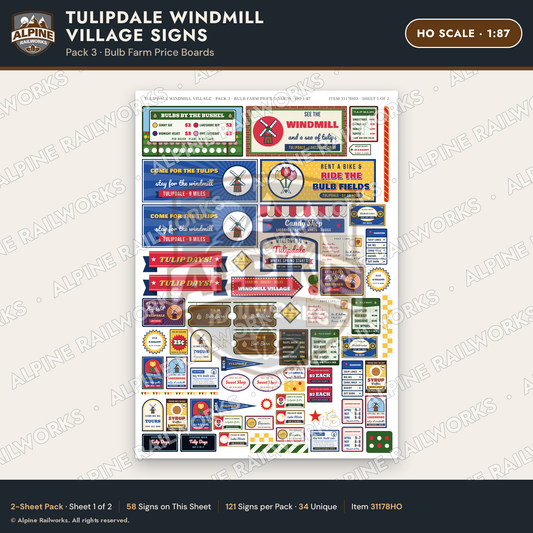 Alpine Railworks 31178HO HO Scale Roadside Signs - Windmill Village
