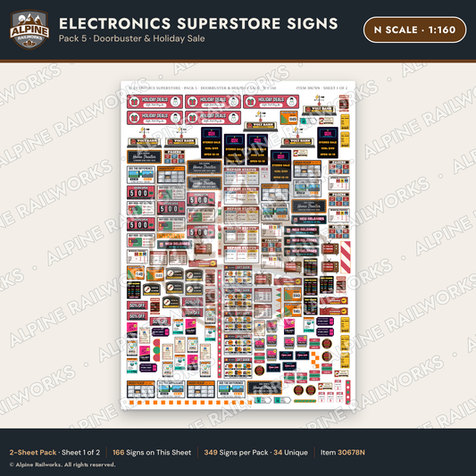 Alpine Railworks 30678N N Scale Electronics Superstore Signs