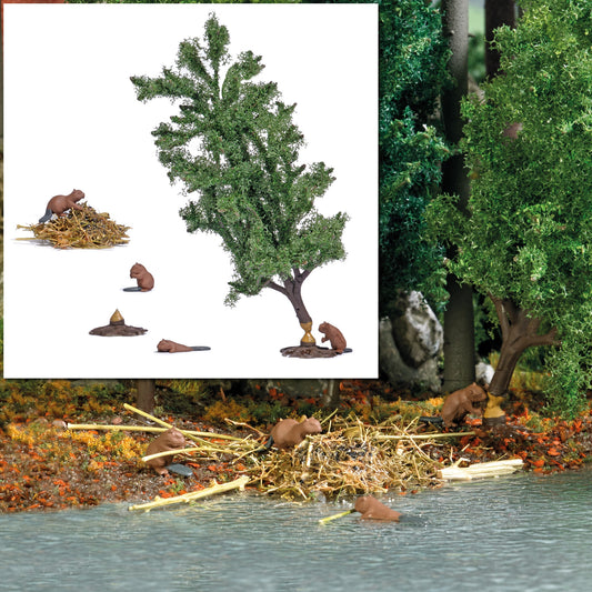 Busch 7893 HO Scale Beaver Lodge Action Set with 4 Beavers