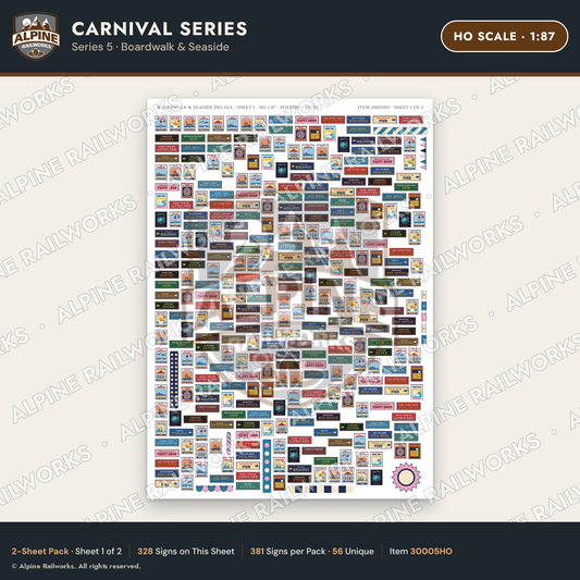 Alpine Railworks 30005HO HO Scale Carnival Signs - Boardwalk & Seaside