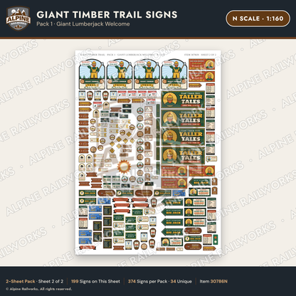 Alpine Railworks 30786N N Scale Roadside Signs - Lumberjack Redwoods