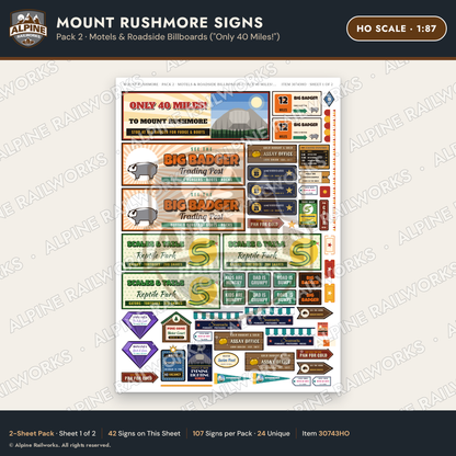 Alpine Railworks 30743HO HO Scale Tourist Signs - Mount Rushmore