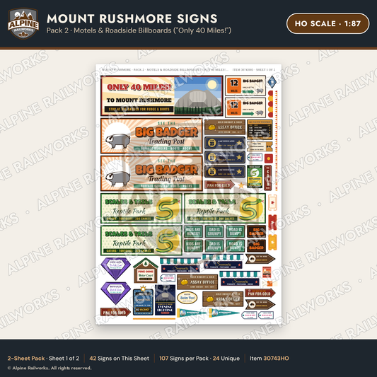 Alpine Railworks 30743HO HO Scale Tourist Signs - Mount Rushmore