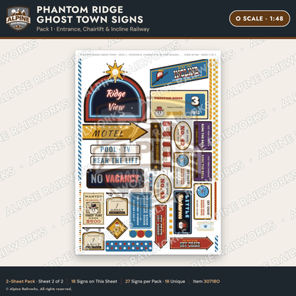 Alpine Railworks 30718O O Scale Roadside Signs - Mountain Ghost Town