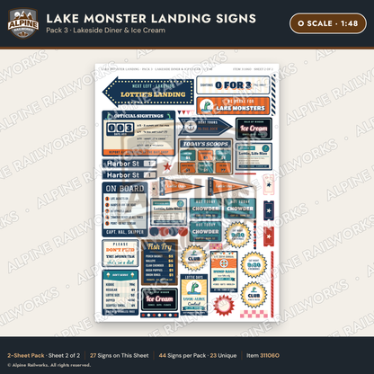 Alpine Railworks 31106O O Scale Roadside Signs - Lake Monster