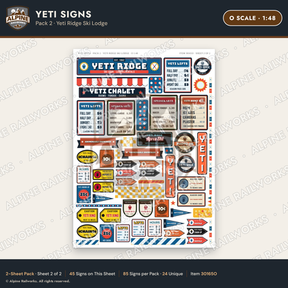 Alpine Railworks 30165O O Scale Yeti Signs - Yeti Ridge Ski Lodge