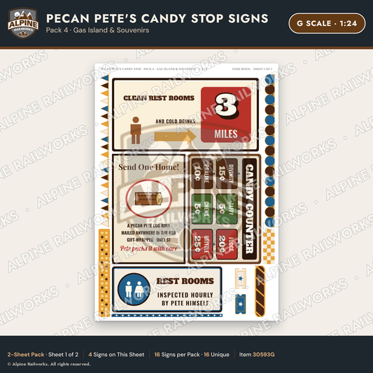 Alpine Railworks 30593G G Scale Roadside Signs - Pecan Candy Stop