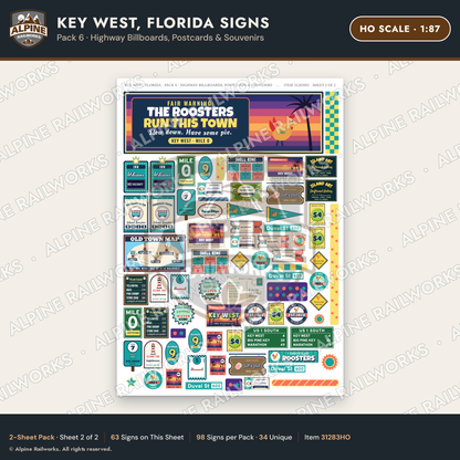Alpine Railworks 31283HO HO Scale Key West FL Signs - Billboards