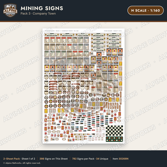 Alpine Railworks 30268N N Scale Mining Signs - Company Town
