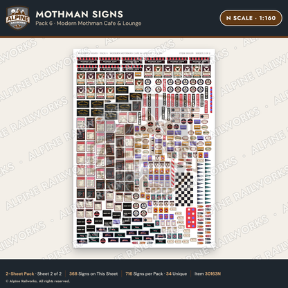 Alpine Railworks 30163N N Scale Mothman Signs - Modern Mothman Cafe