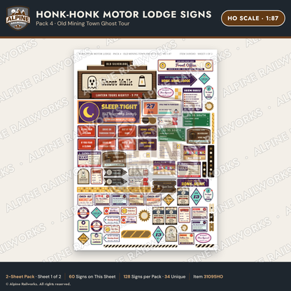 Alpine Railworks 31095HO HO Scale Roadside Signs - Clown Motel