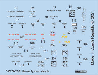 Eduard D48074 1/48 Decal Hawker Typhoon Stencils for Hasegawa