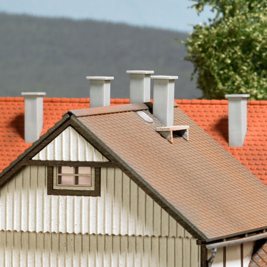 Busch 7750 HO Scale Chimneys for Gabled Roofs, Set of 6