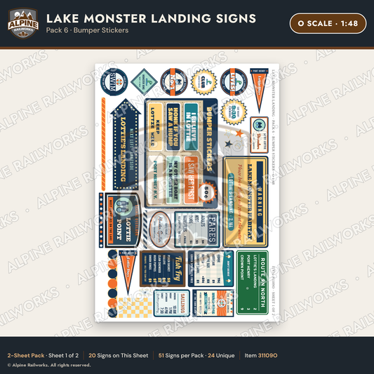 Alpine Railworks 31109O O Scale Roadside Signs - Lake Monster