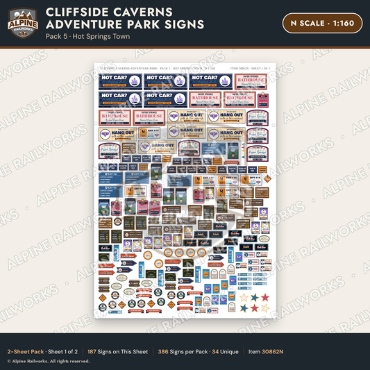 Alpine Railworks 30862N N Scale Roadside Signs - Cave Adventure Park