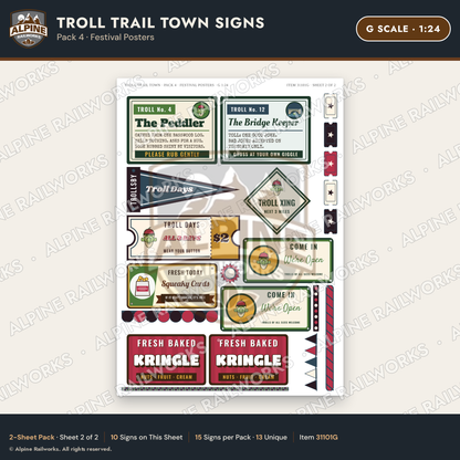 Alpine Railworks 31101G G Scale Roadside Attraction Signs - Troll Town