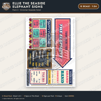 Alpine Railworks 30818G G Scale Roadside Signs - Elephant Building
