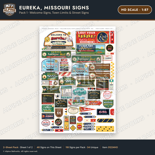 Alpine Railworks 31224HO HO Scale Eureka MO Signs - Welcome Signs