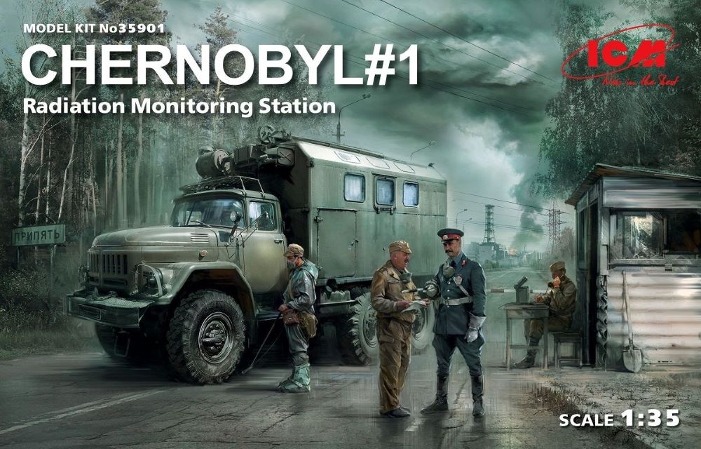 ICM Models 35901 1/35 Chernobyl #1: Radiation Monitoring Station Diorama Set (ZiL131 KShM truck, check point station, 5 figures, base)