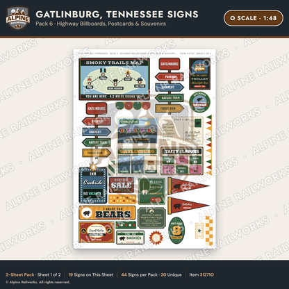Alpine Railworks 31271O O Scale Gatlinburg TN Signs - Billboards