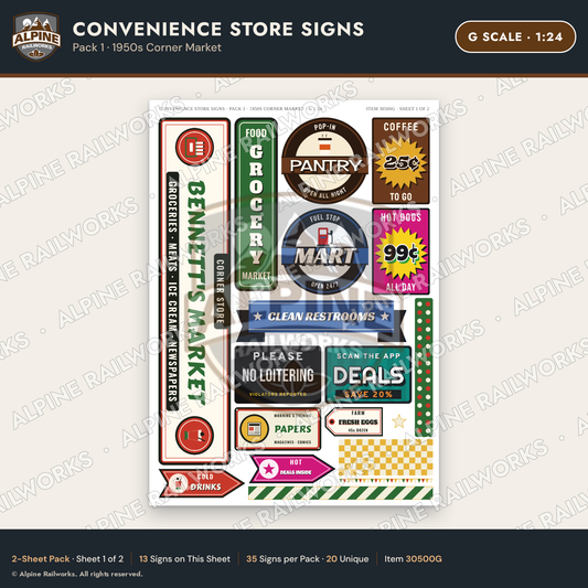 Alpine Railworks 30500G G Scale Convenience Store Signs