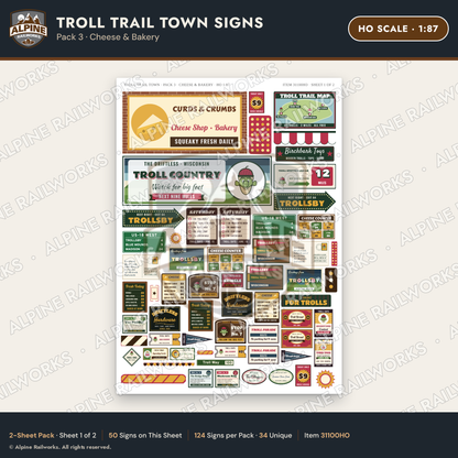 Alpine Railworks 31100HO HO Scale Roadside Signs - Troll Town