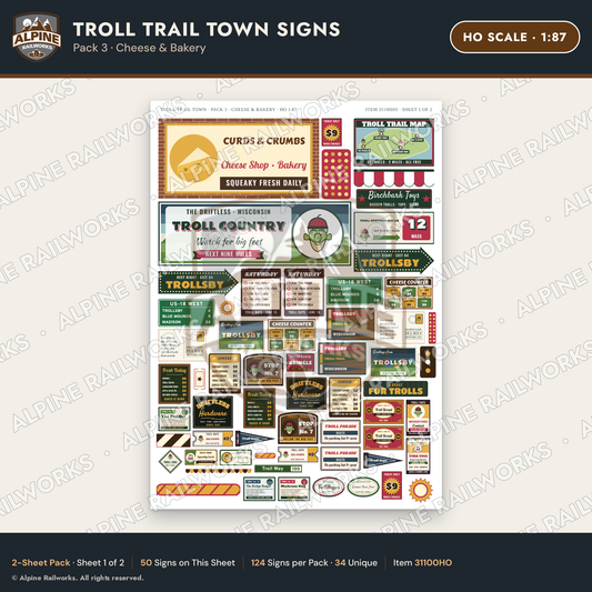 Alpine Railworks 31100HO HO Scale Roadside Signs - Troll Town
