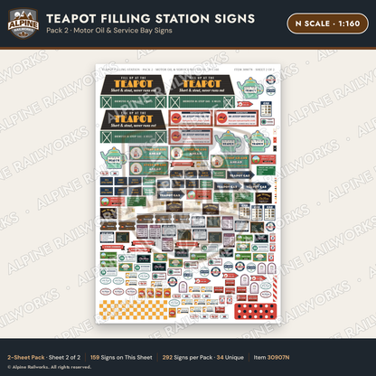 Alpine Railworks 30907N N Scale Roadside Signs - Teapot Gas Station