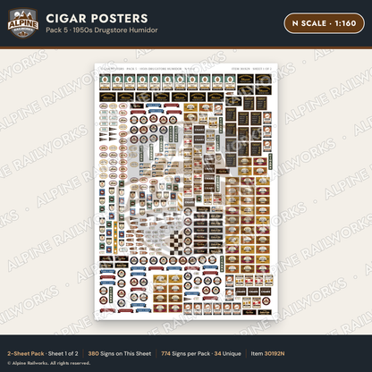 Alpine Railworks 30192N N Scale Cigar Posters - Drugstore Humidor