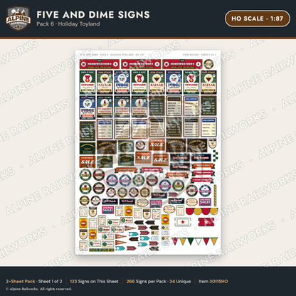Alpine Railworks 30115HO HO Scale Five and Dime Signs