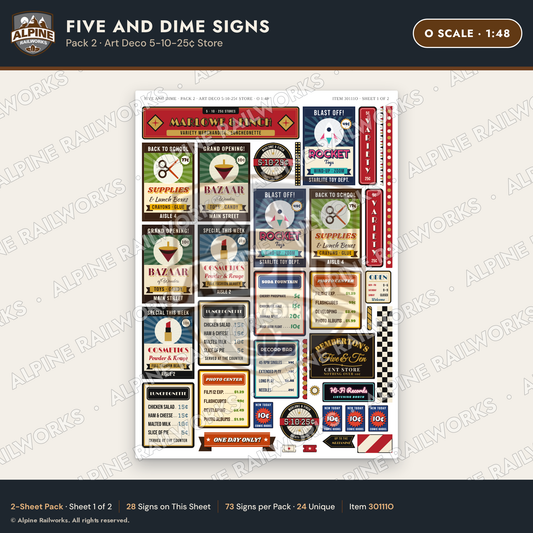 Alpine Railworks 30111O O Scale Five and Dime Signs