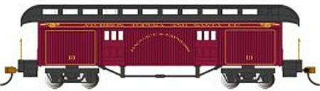 Bachmann 15304 HO Scale Old-Time Wood Baggage with Round-End Clerestory Roof - Ready to Run -- Atchison, Topeka & Santa Fe #13 (Boxcar Red, black)