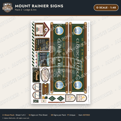 Alpine Railworks 30735O O Scale Tourist Signs - Mount Rainier - Lodge