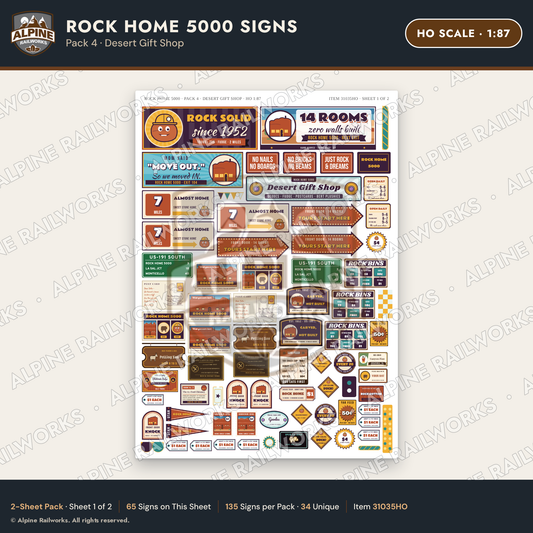 Alpine Railworks 31035HO HO Scale Roadside Signs - Cliff Rock House