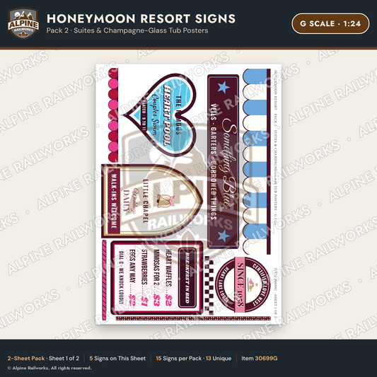 Alpine Railworks 30699G G Scale Honeymoon Resort Signs - Suites