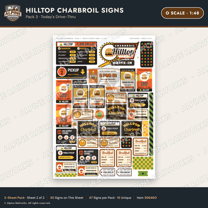 Alpine Railworks 30646O O Scale Fast Food Signs - Charbroiled Burgers