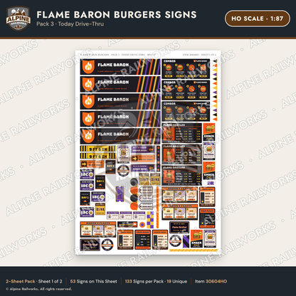 Alpine Railworks 30604HO HO Scale Fast Food Signs - Burgers