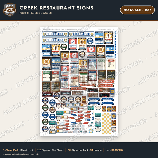Alpine Railworks 30408HO HO Scale Greek Restaurant Signs
