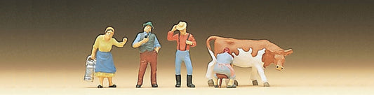 Preiser 79039 N Scale Farm People with Cow Figure Set