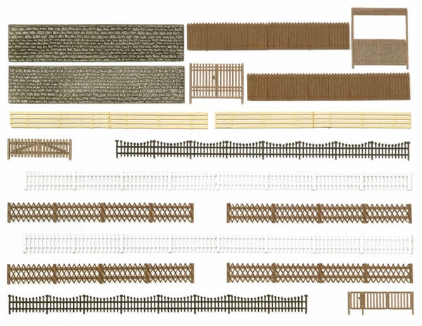 Busch 6017 A Scale Fence & Wall Assortment - Kit (Plastic)