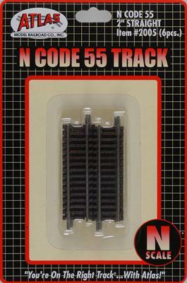 Atlas Model Railroad 2005 N Scale Code 55 Track w/Nickel-Silver Rail & Brown Ties -- Straight - 2"  5.1cm pkg(6)