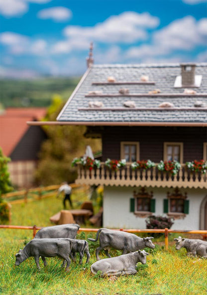 Faller 155904 N Scale Gray Mountain Cows Figure Set (8)