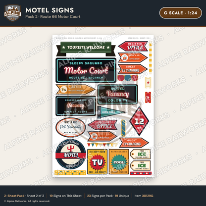 Alpine Railworks 30129G G Scale Motel Signs - Route 66 Motor Court