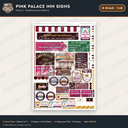 Alpine Railworks 31040O O Scale Roadside Signs - Pink Themed Motel