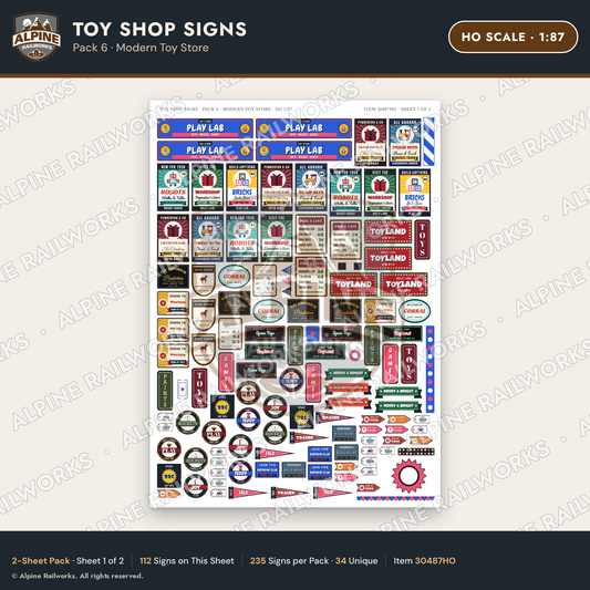 Alpine Railworks 30487HO HO Scale Toy Shop Signs - Modern Toy Store