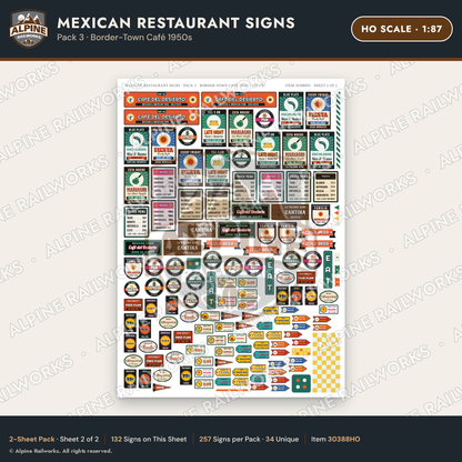 Alpine Railworks 30388HO HO Scale Mexican Restaurant Signs